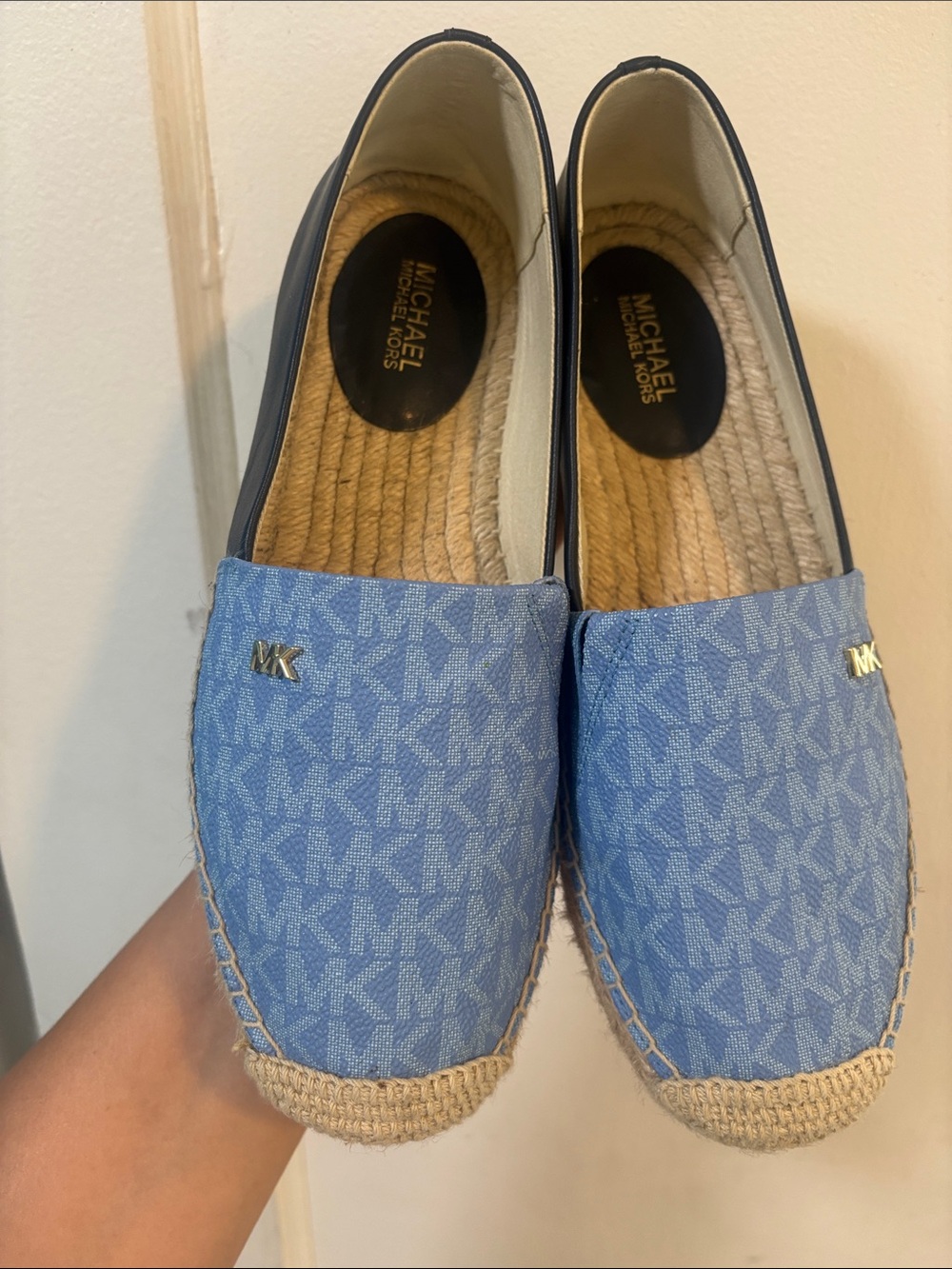 Michael Kors Light Blue MK Monogram Espadrille Moccasins